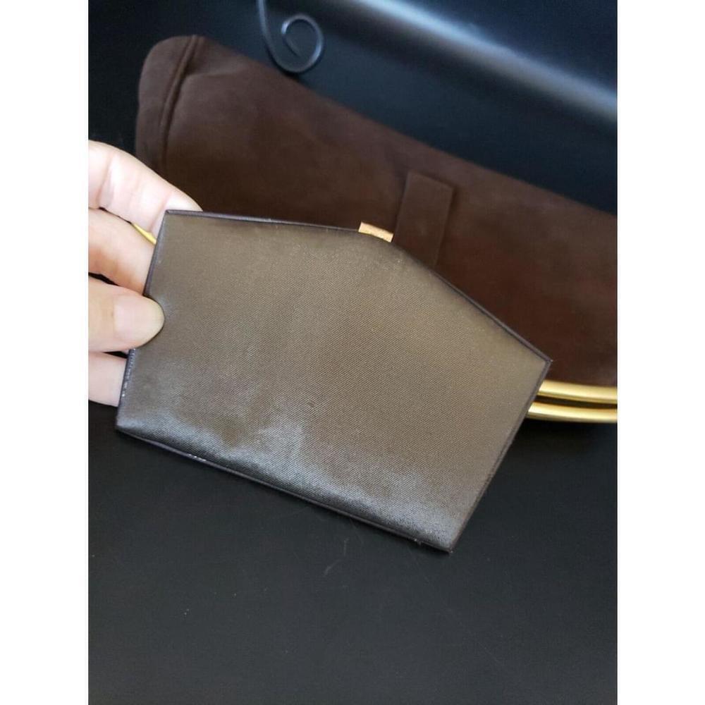Vintage Dark Brown Velvet Gold Trim Block Wristlet strap Bag Purse w/ mirror! - Picture 8 of 14